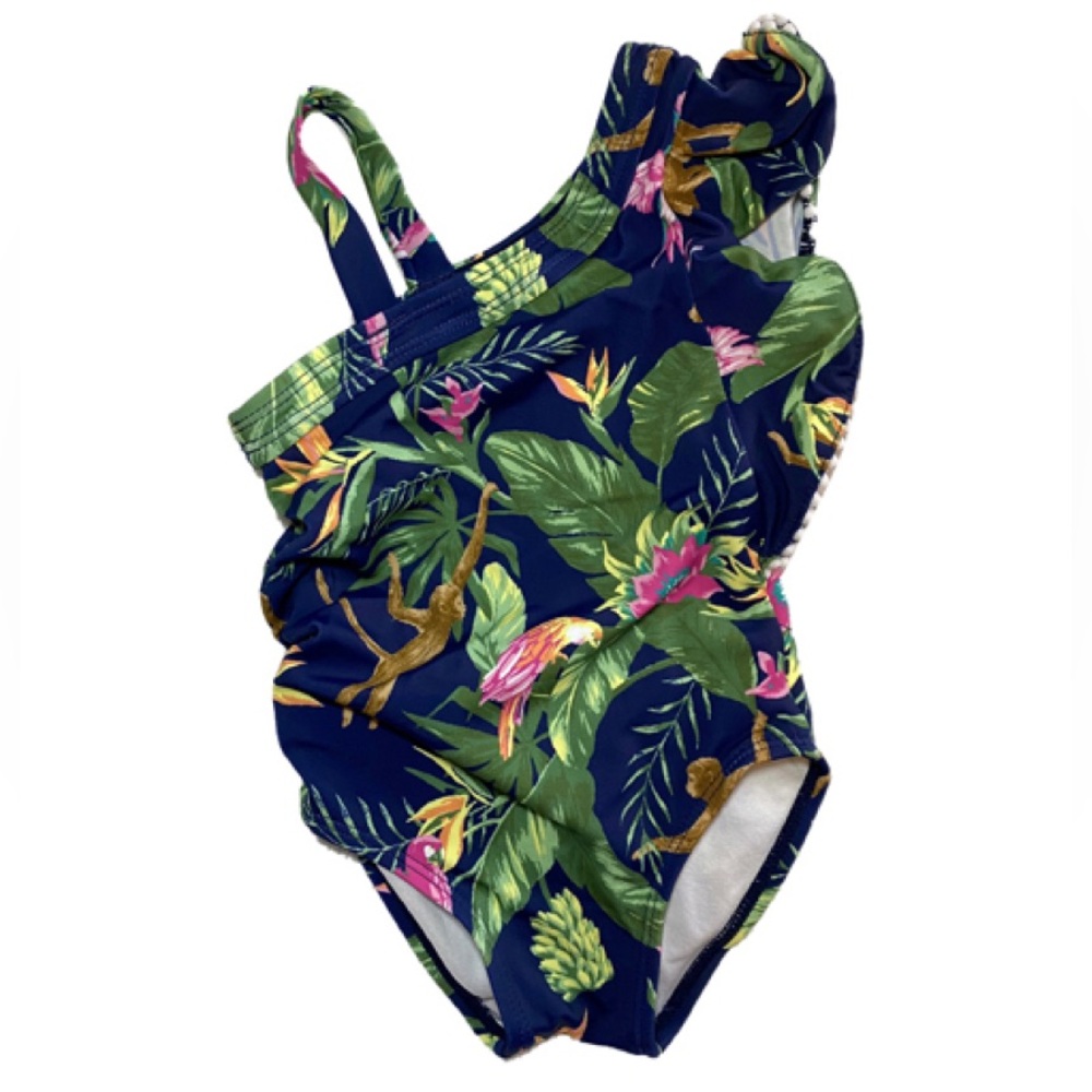 Girls Navy Tropical One-Piece Swimsuit